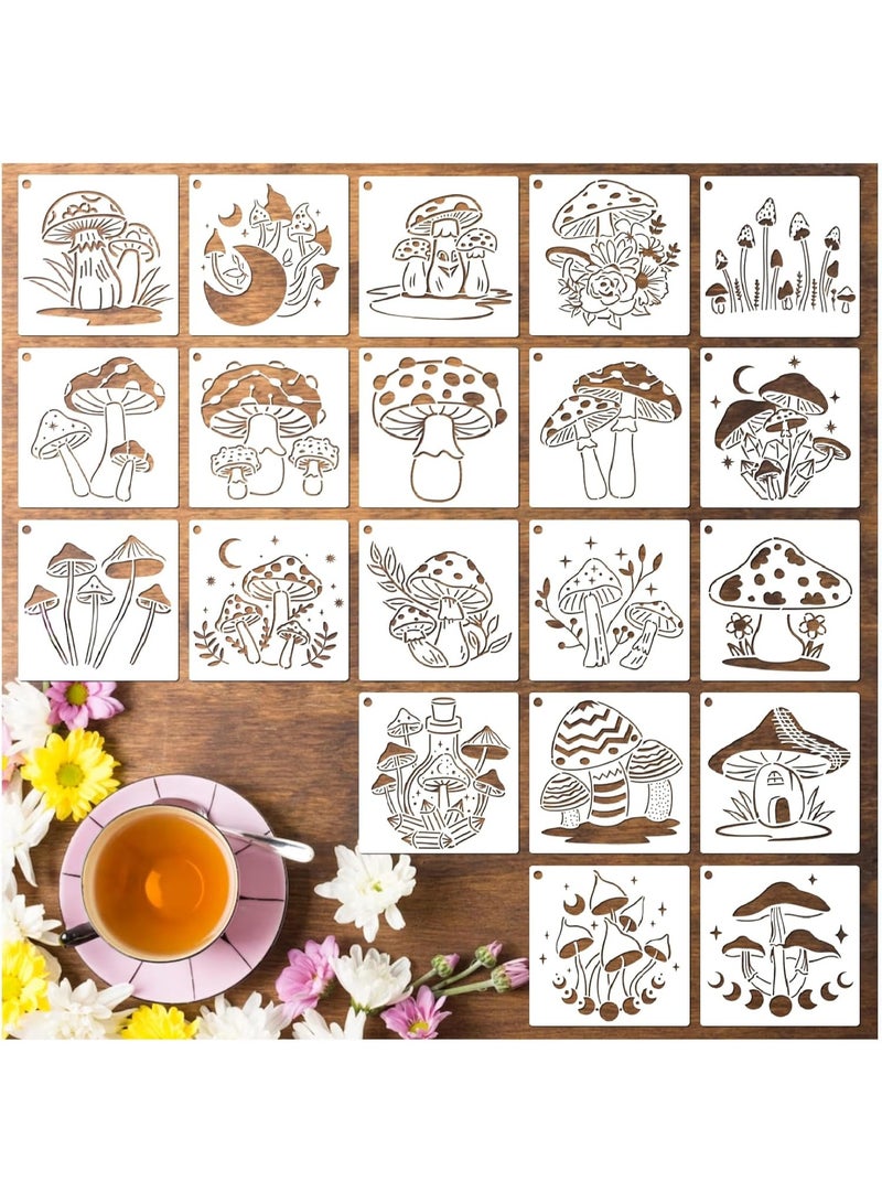 20 Pieces Mushroom Mould, Reusable Boho Mushroom Flowers Moon Moulds for Painting on Wood, Fabric, Tile, Book Porcelain, Fabric and Pillows DIY Decorations Craft Projects (20 Pieces Mushroom 5.1) - Image 1